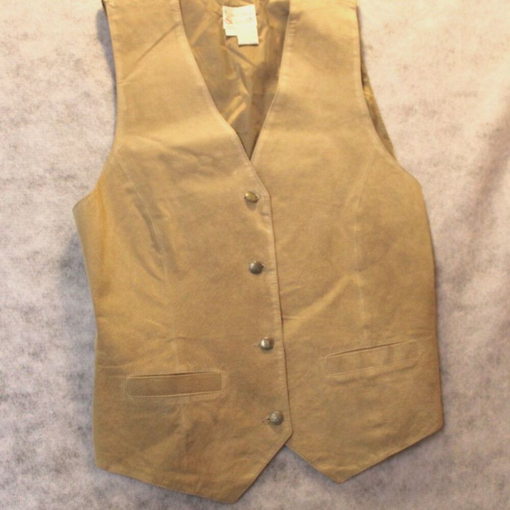 Hasting & Smith Vintage 90s Genuine Suede Leather Tailored Vest Tan Size S